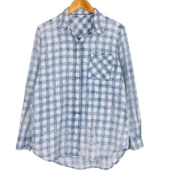AEROPOSTALE 100% Cotton Checkered Denim Button Down Shirt Size Medium - Picture 1 of 11